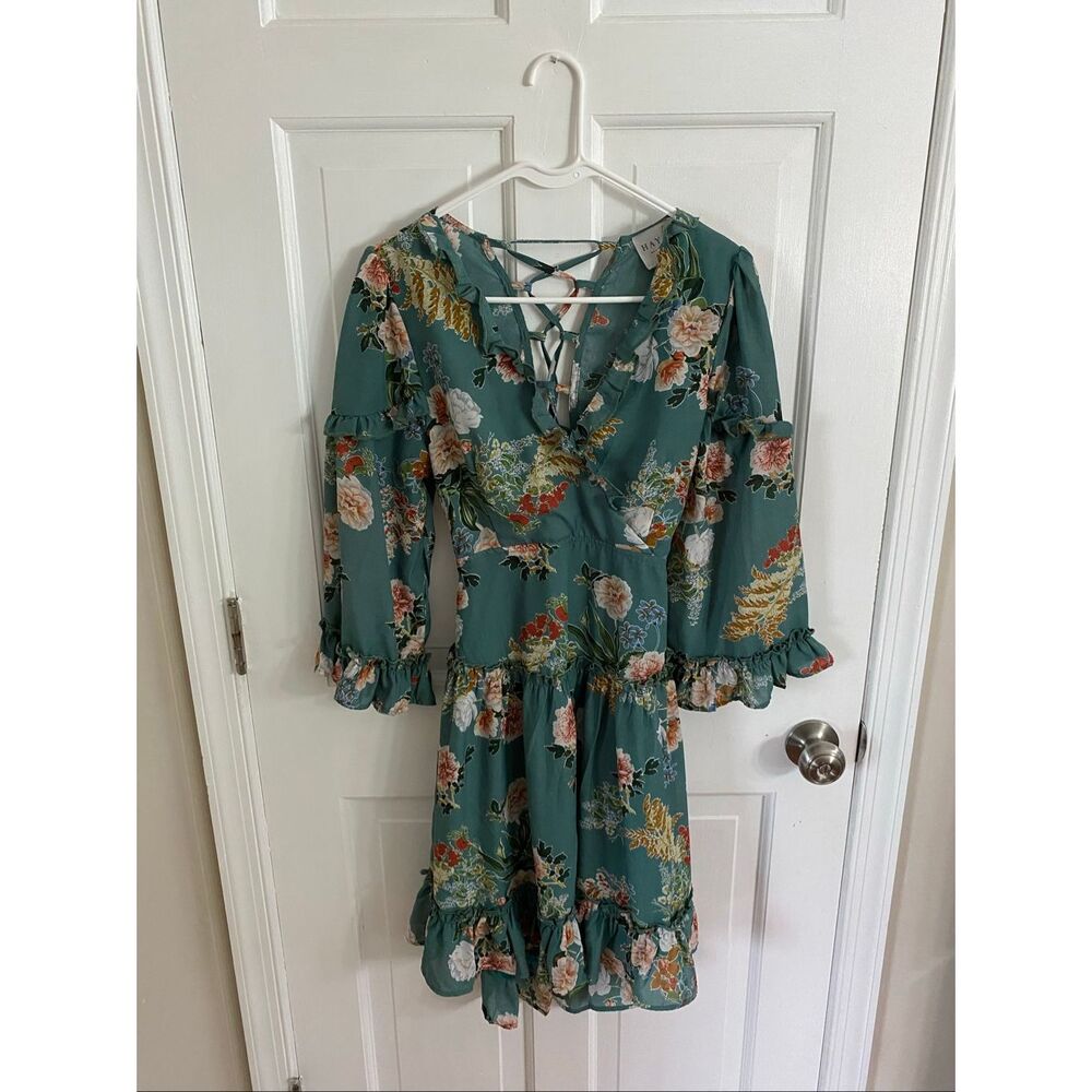 Hayden floral print ruffled dress with lace up back size M